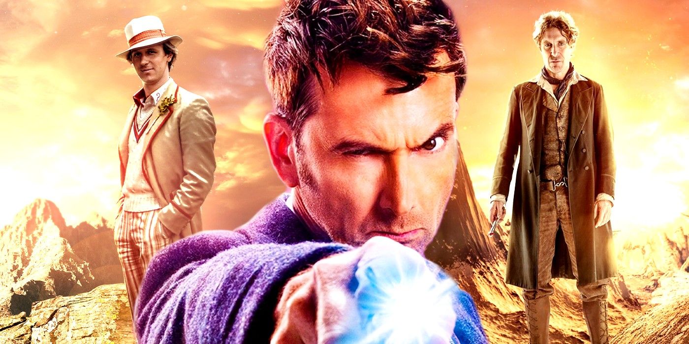 David Tennant Paul McGann and Peter Davison in Doctor Who