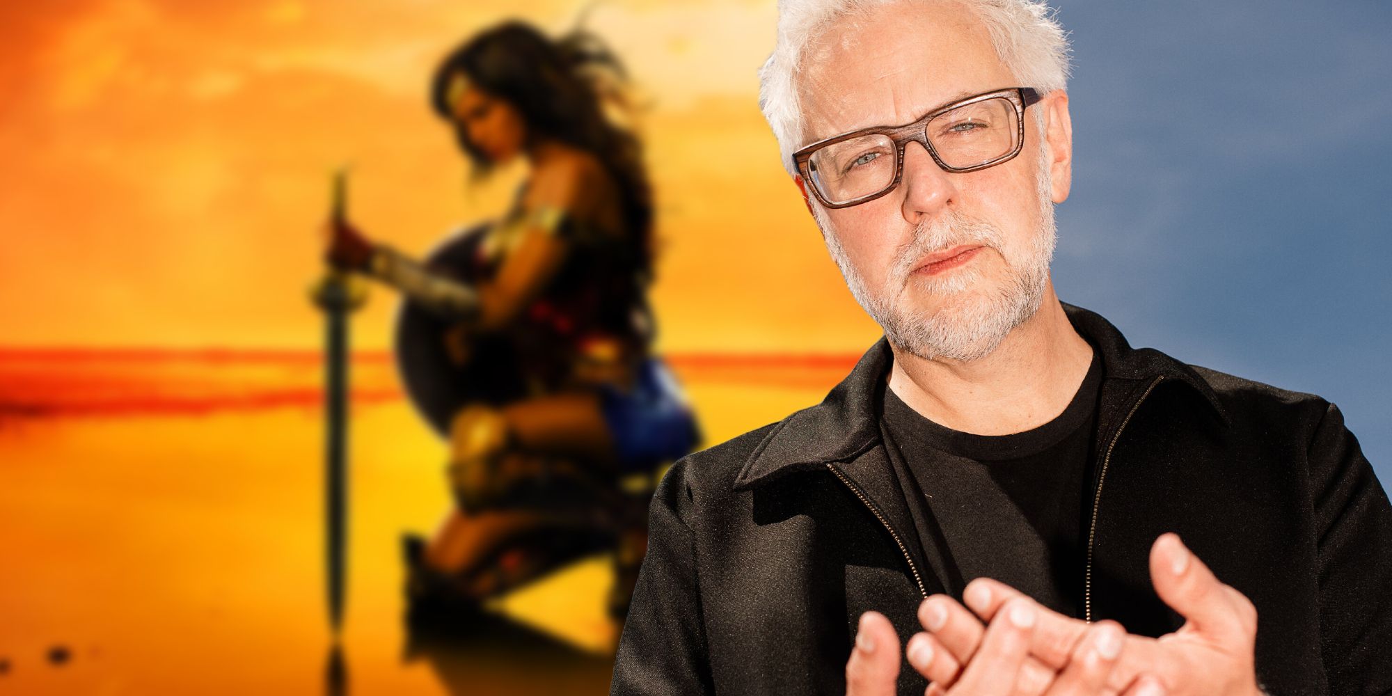 Wonder Woman kneeling in the DCU next to James Gunn