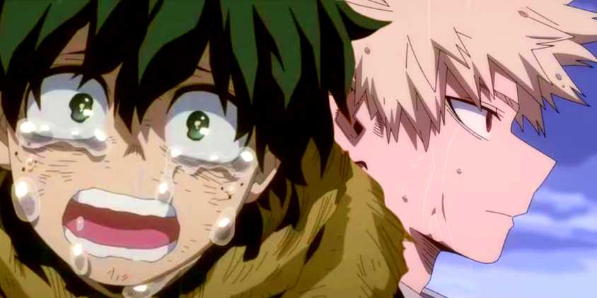 Deku cries with Bakugo in the background