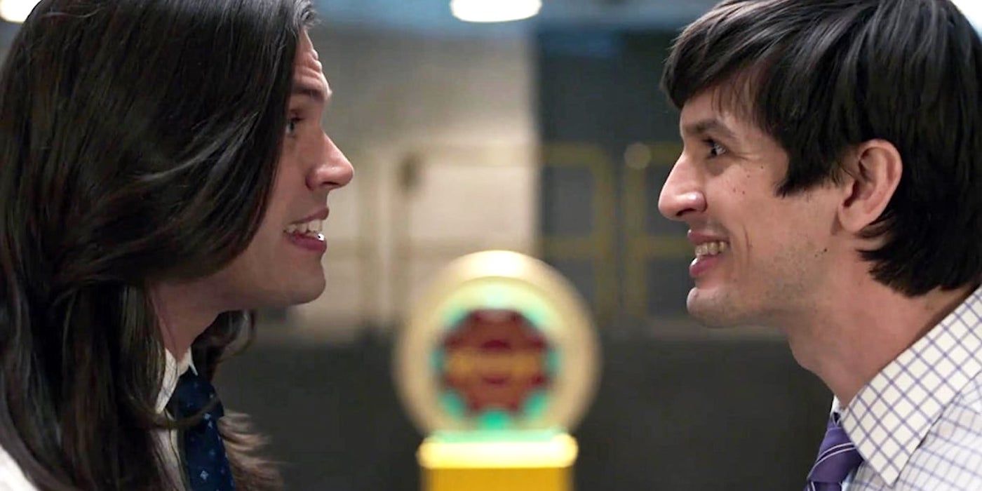 Josh Sharp and Aaron Jackson facing each other in Dicks: The Musical