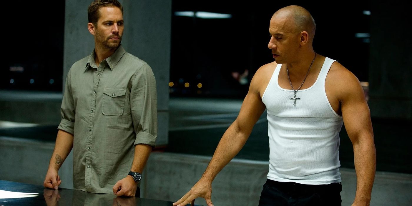 Dom and Brian standing over a table in Fast and Furious 6