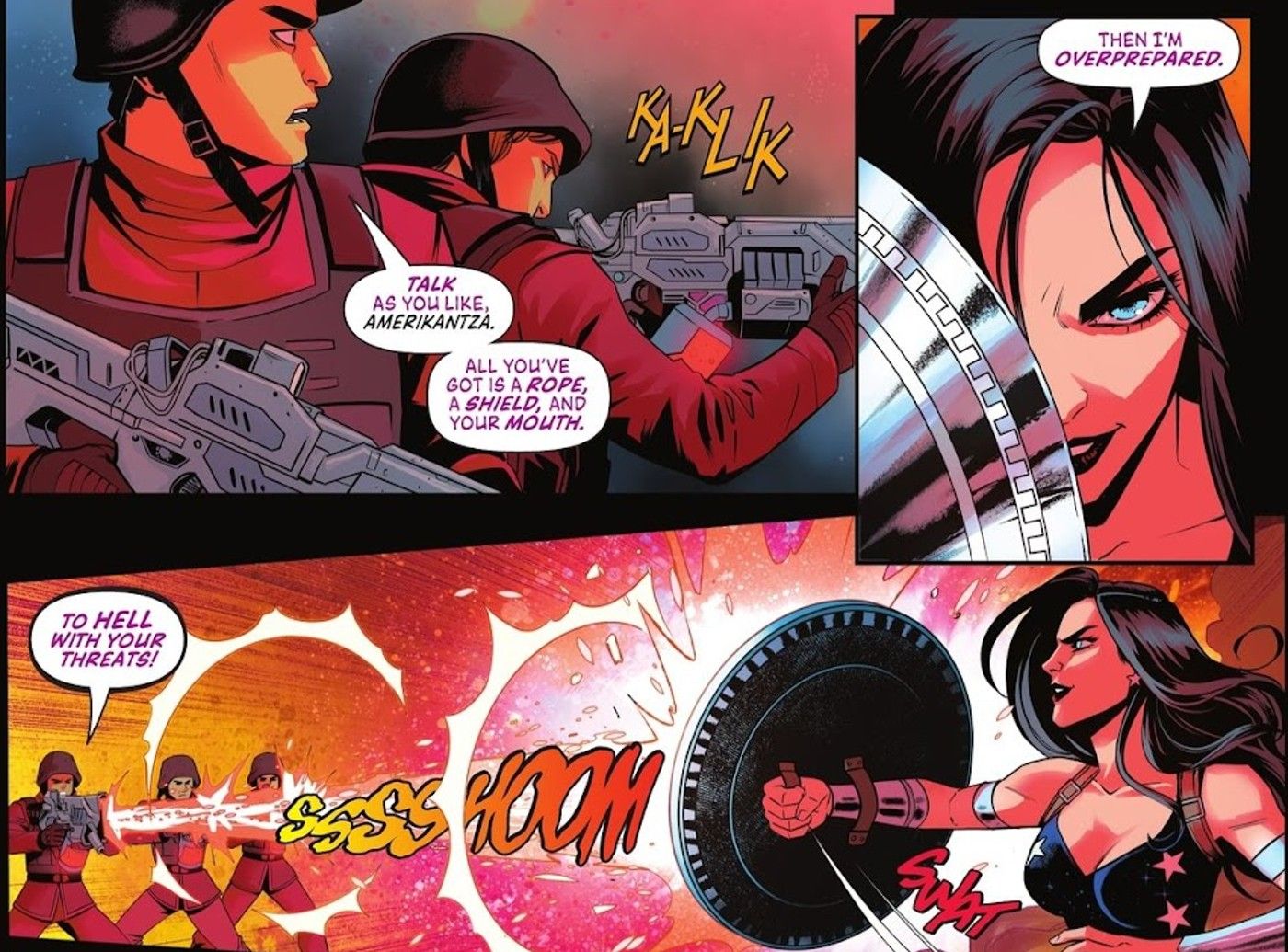 Donna Troy Confronts Fascists with a Shield