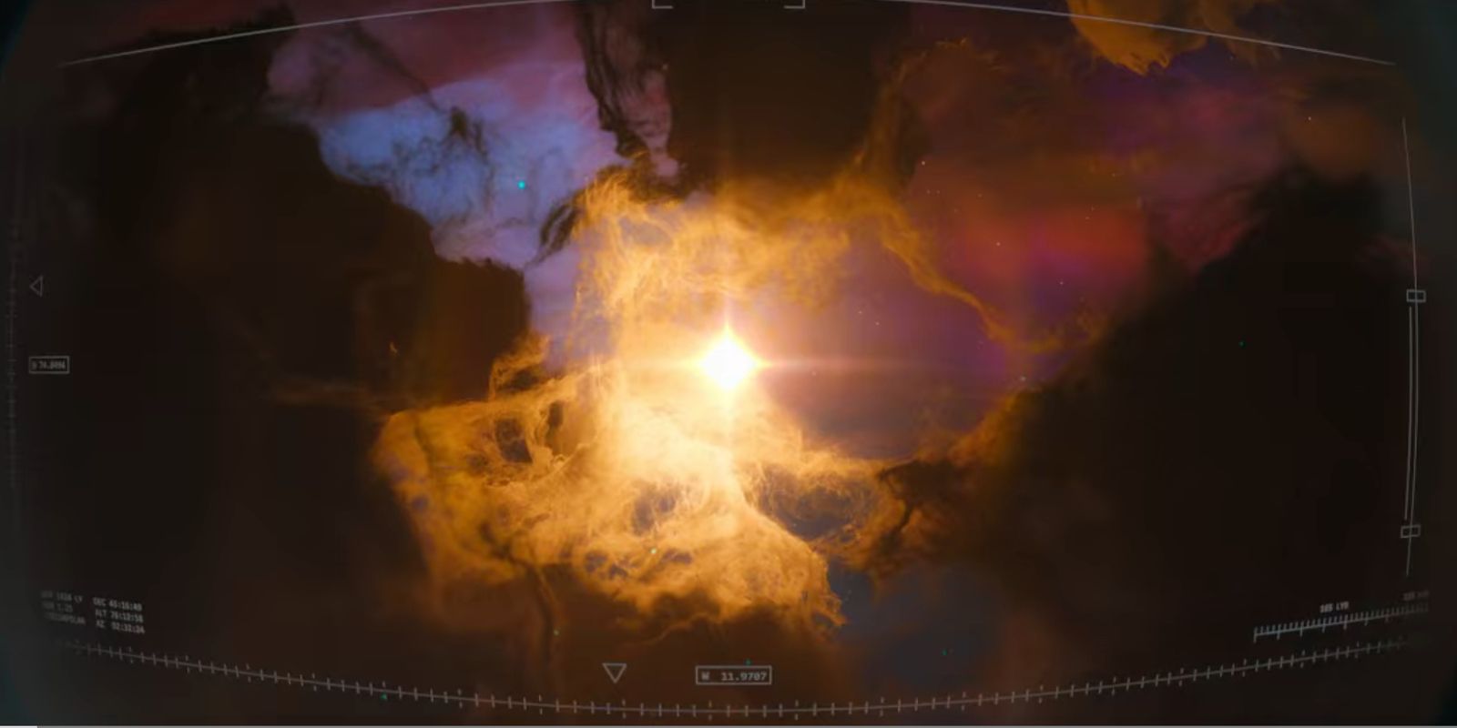 This image shows a camera frame looking up at a nebula.