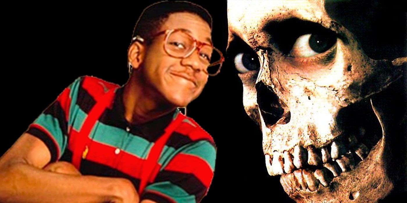 Evil Dead 2 e Steve Urkel Crossover para capa de VHS perfeita