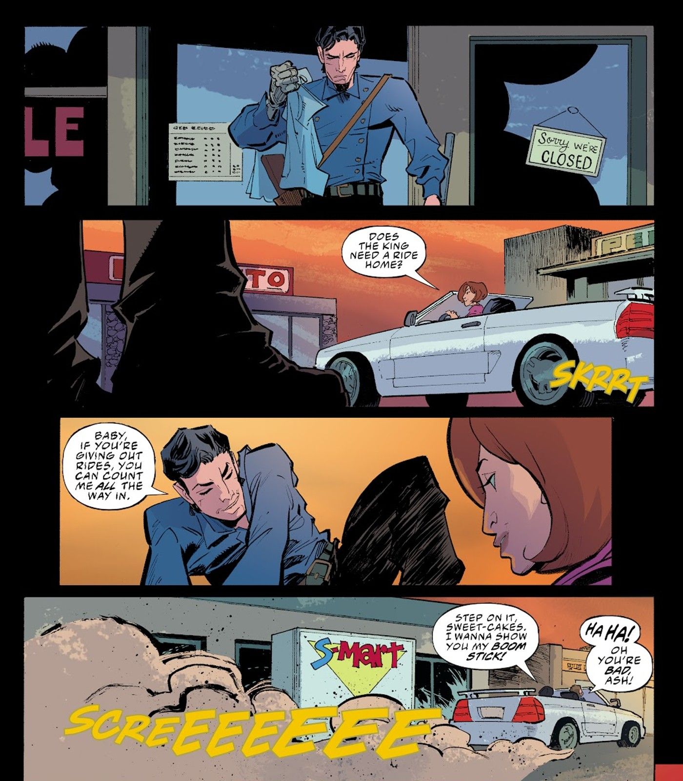 panels from Army of Darkness Forever #1, featuring an extended version of the Ash Evil Dead Army of Darkness theatrical ending