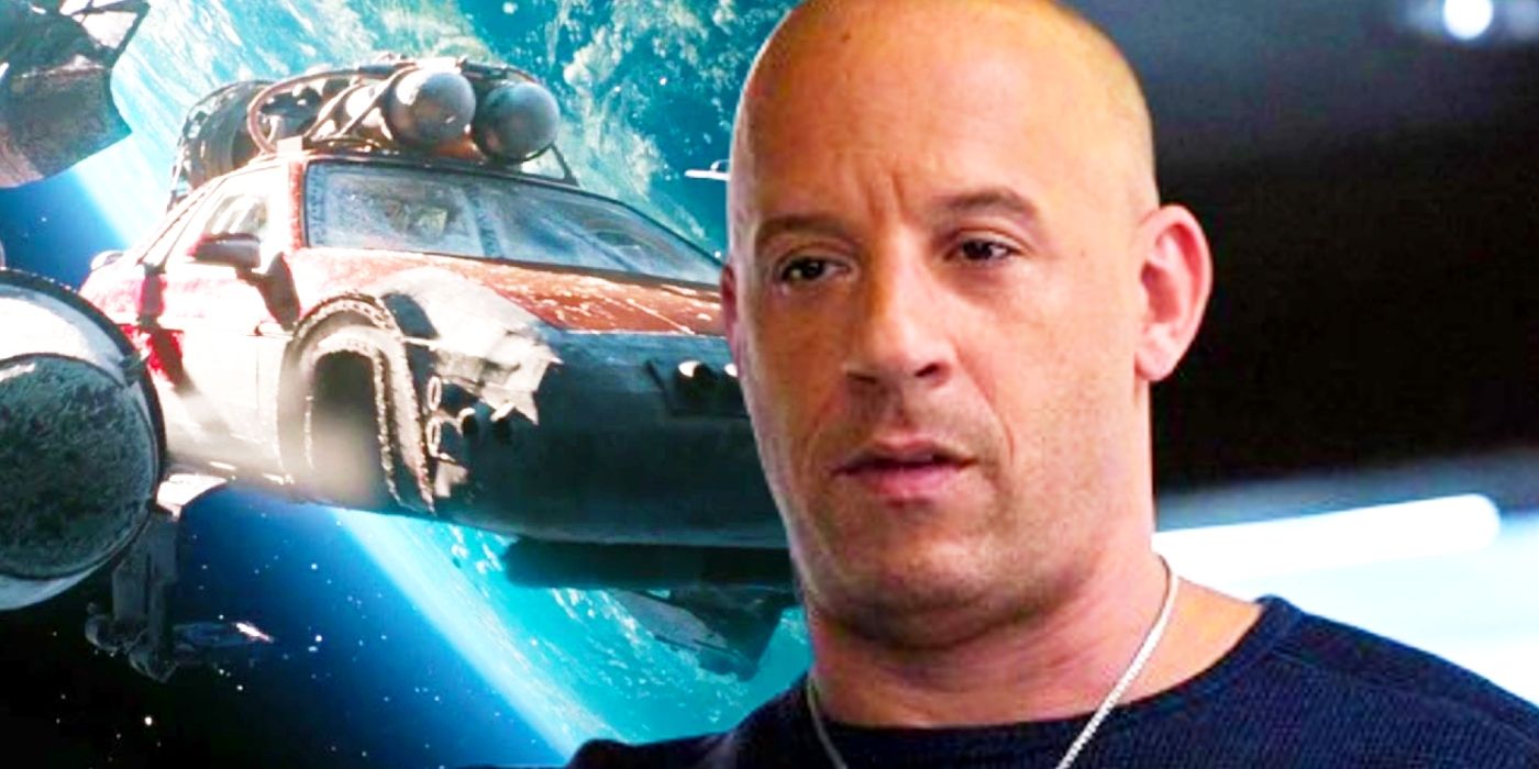 Custom image of Vin Diesel as Dom juxtaposed with a Pontiac Fiero in space in F9.