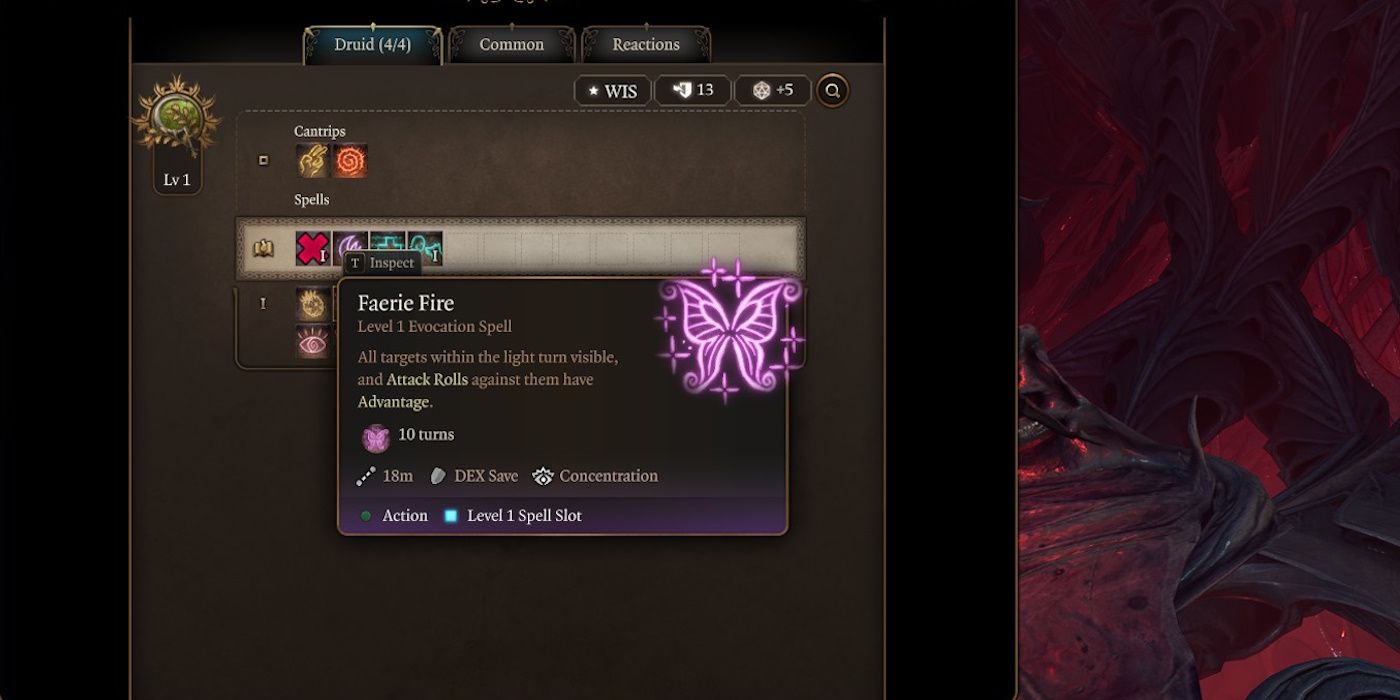 faerie fire spell description in Baldur’s Gate 3