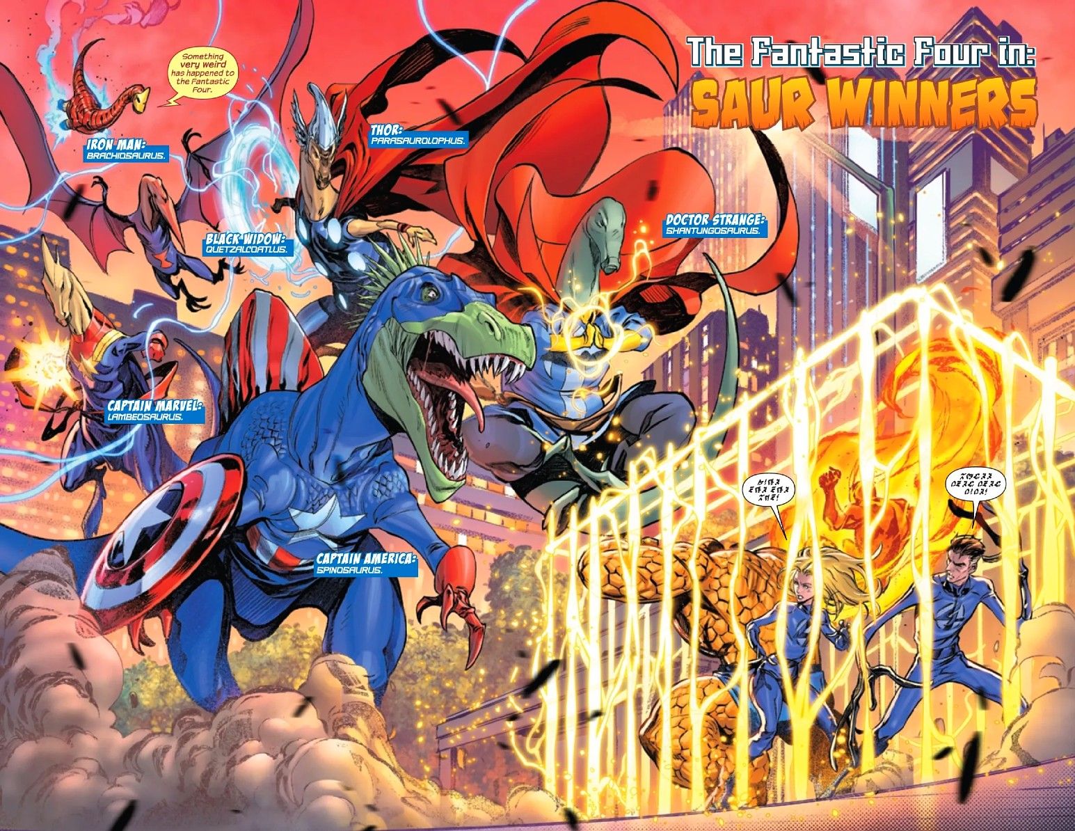 fantastic four 12 preview page 3 dinosaur avengers