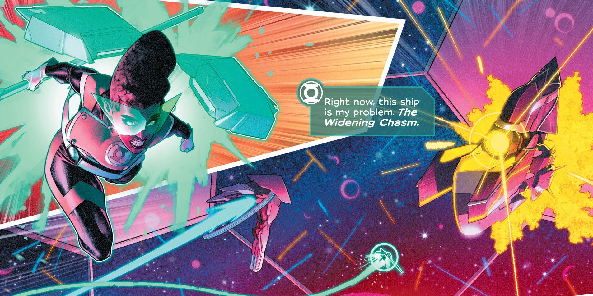 Green Lantern Sojourner Mullein flying in Far Sector