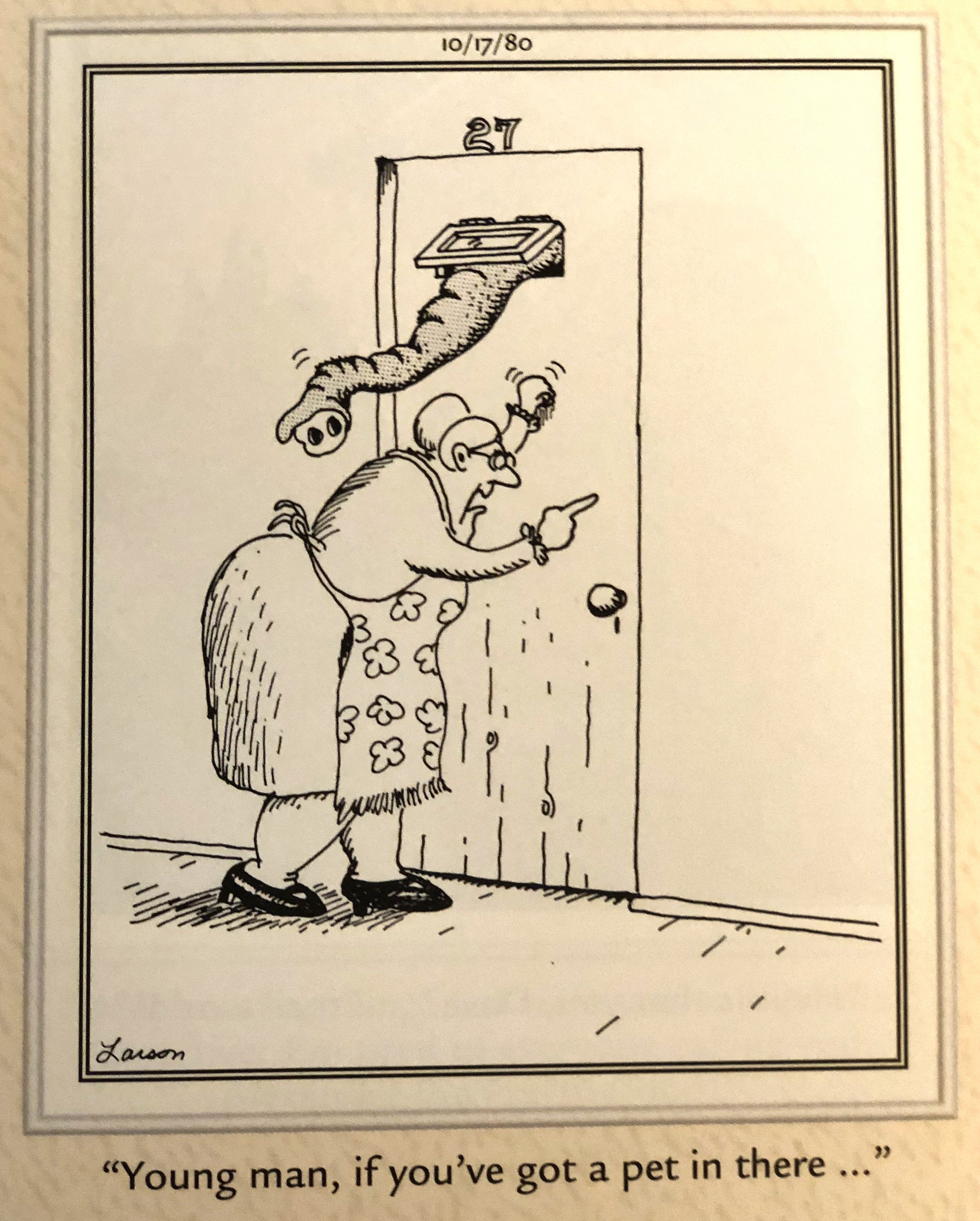 Far Side &ldquo;Young man, if you&rsquo;ve got a pet in there&hellip;&quot;