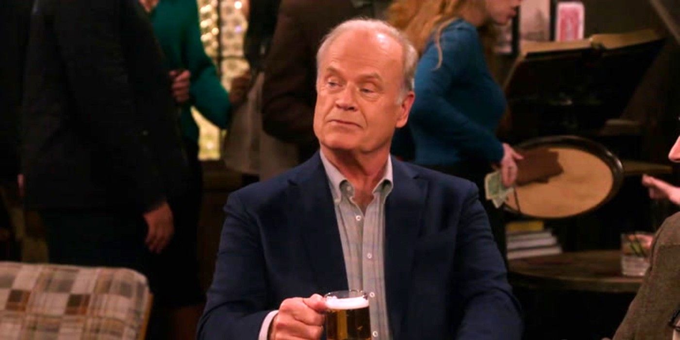 Frasier sitting with a cold brew in his hand and feeling amalgamated with the hoi polloi in the Frasier reboot