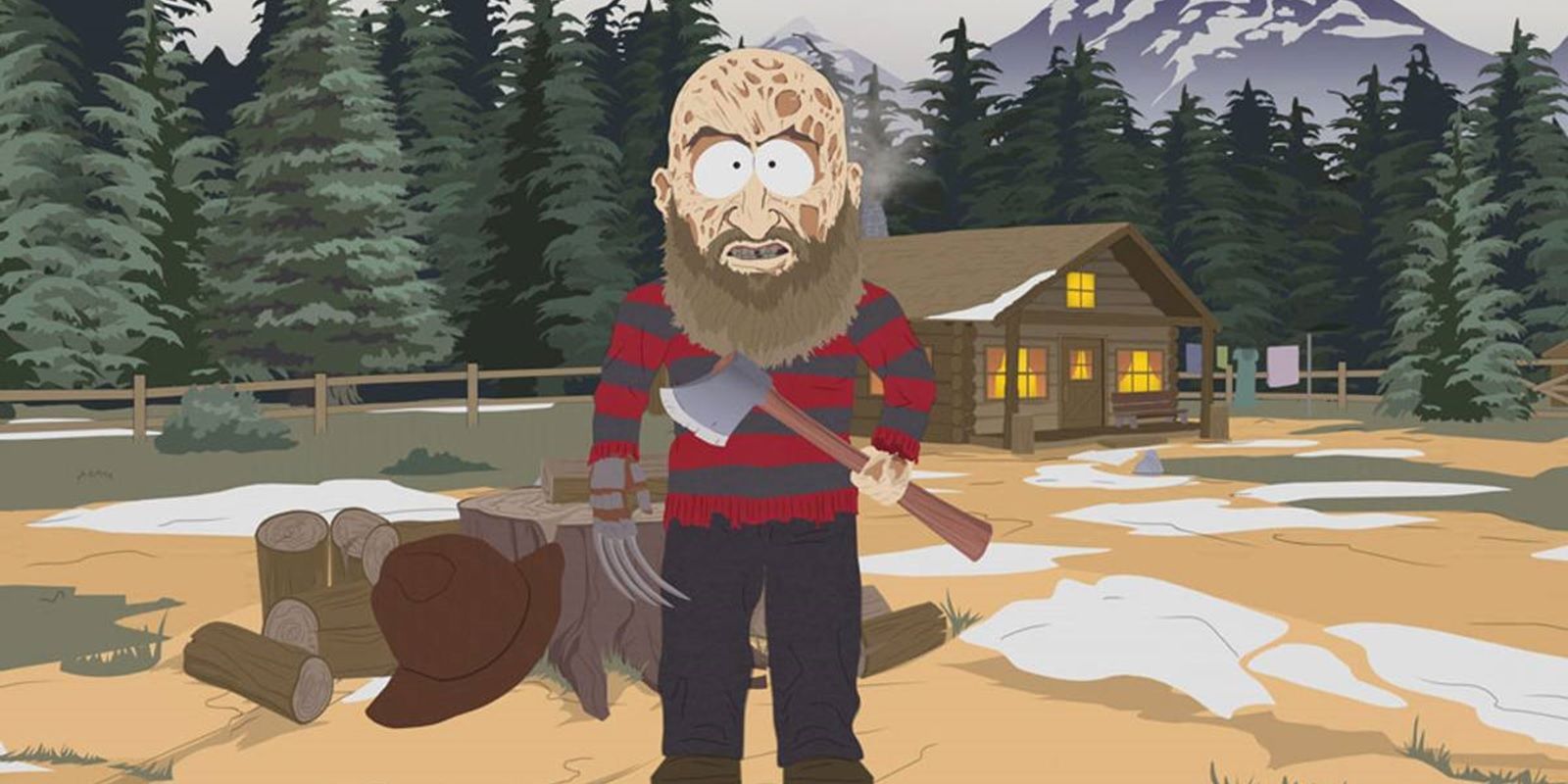 Freddy Krueger chopping wood in South Park
