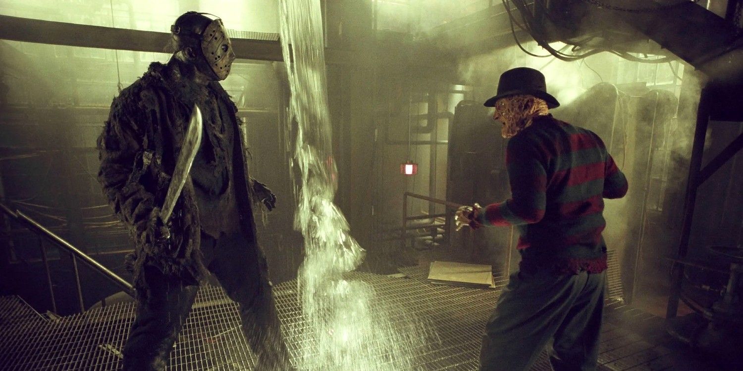 Freddy vs Jason fighting in a nightmare.