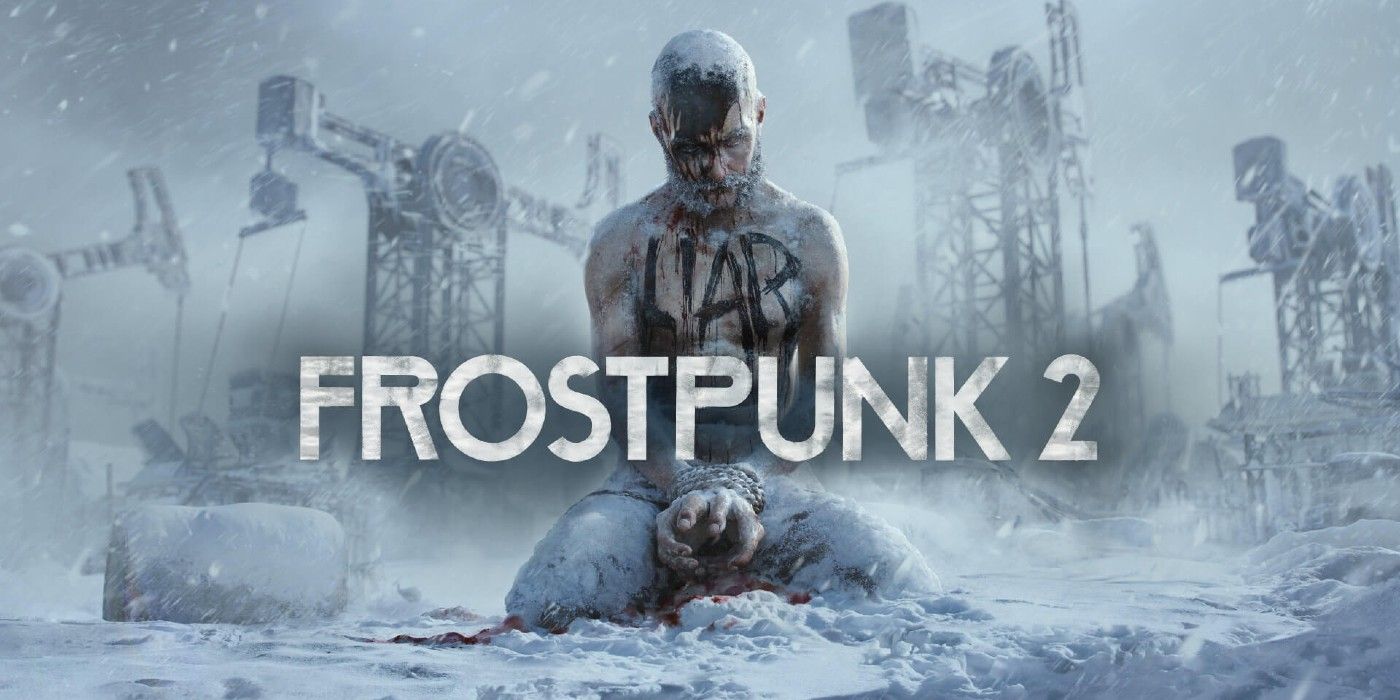 Frostpunk 2 Key Art showing a man in the snow with 