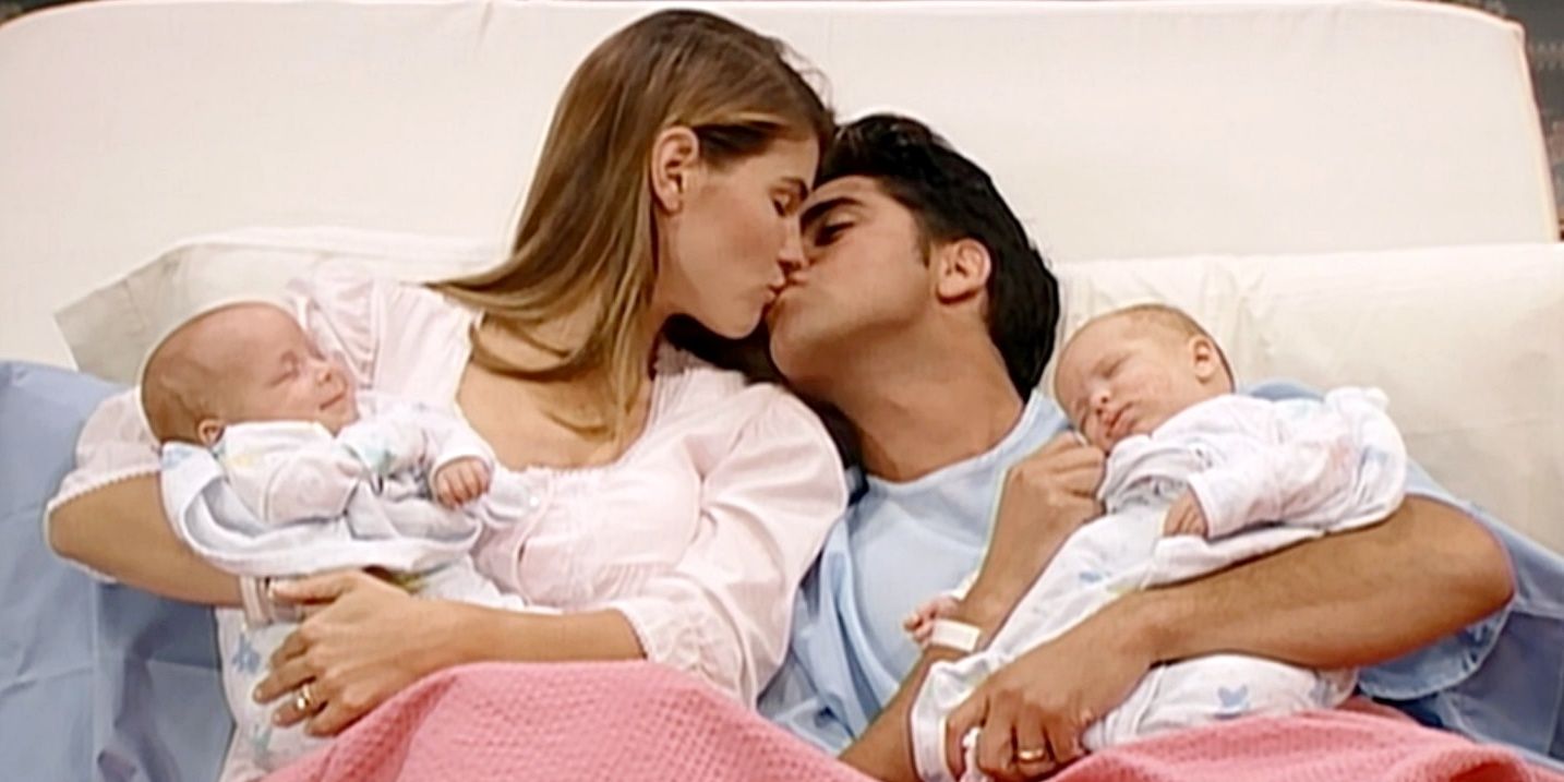 Jesse and Becky with their twins in Full House season 5, episode 10.