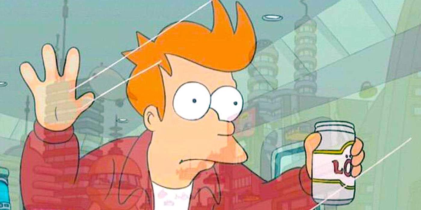 Fry discovers the future staring out the window in Futurama Space Pilot 3000