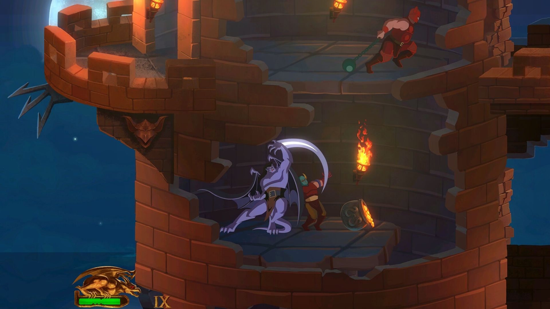 Goliath in Gargoyles Remastered fighting an enemy