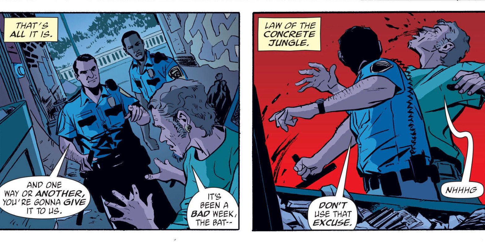 Corrupt cops shown in two panels from Gotham Central 32
