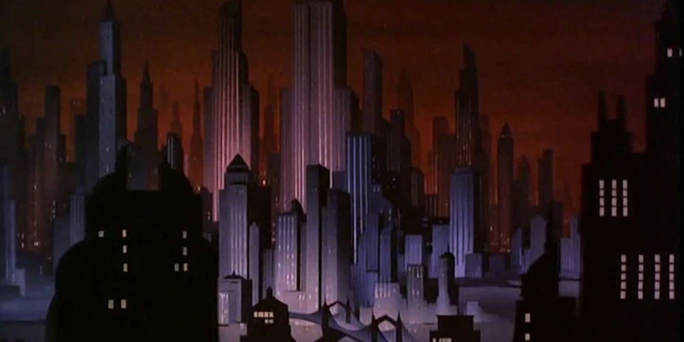 Gotham City skyline in Batman: The Animated Series