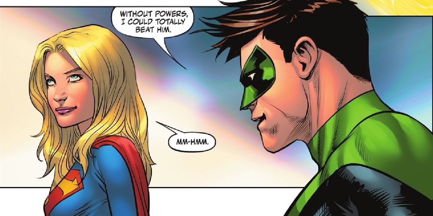 Green Lantern tells Supergirl he could beat Flash in a race without their powers