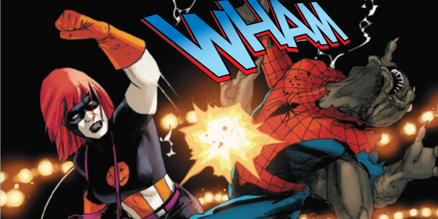 Hallows' Eve knocks out a ghoul in a Spider-Man costume using the strength of Captain America