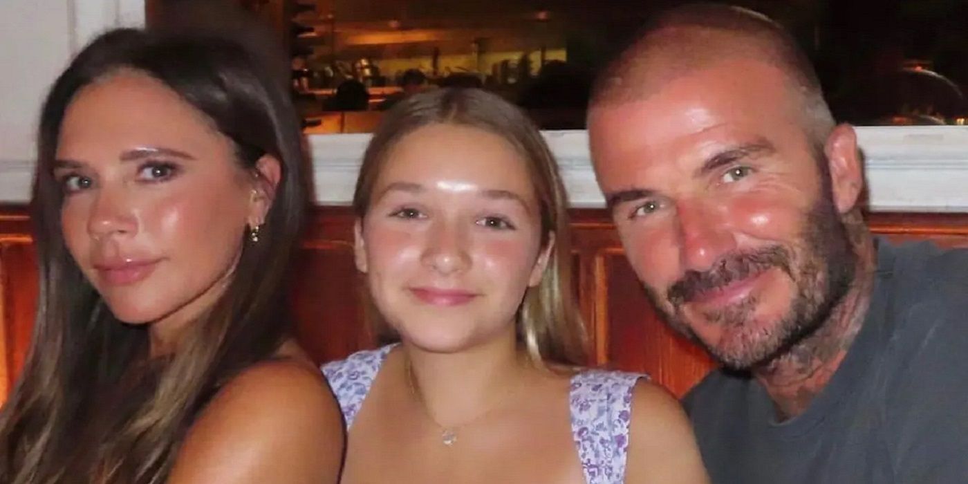 Harper Beckham with Victoria and David Beckham