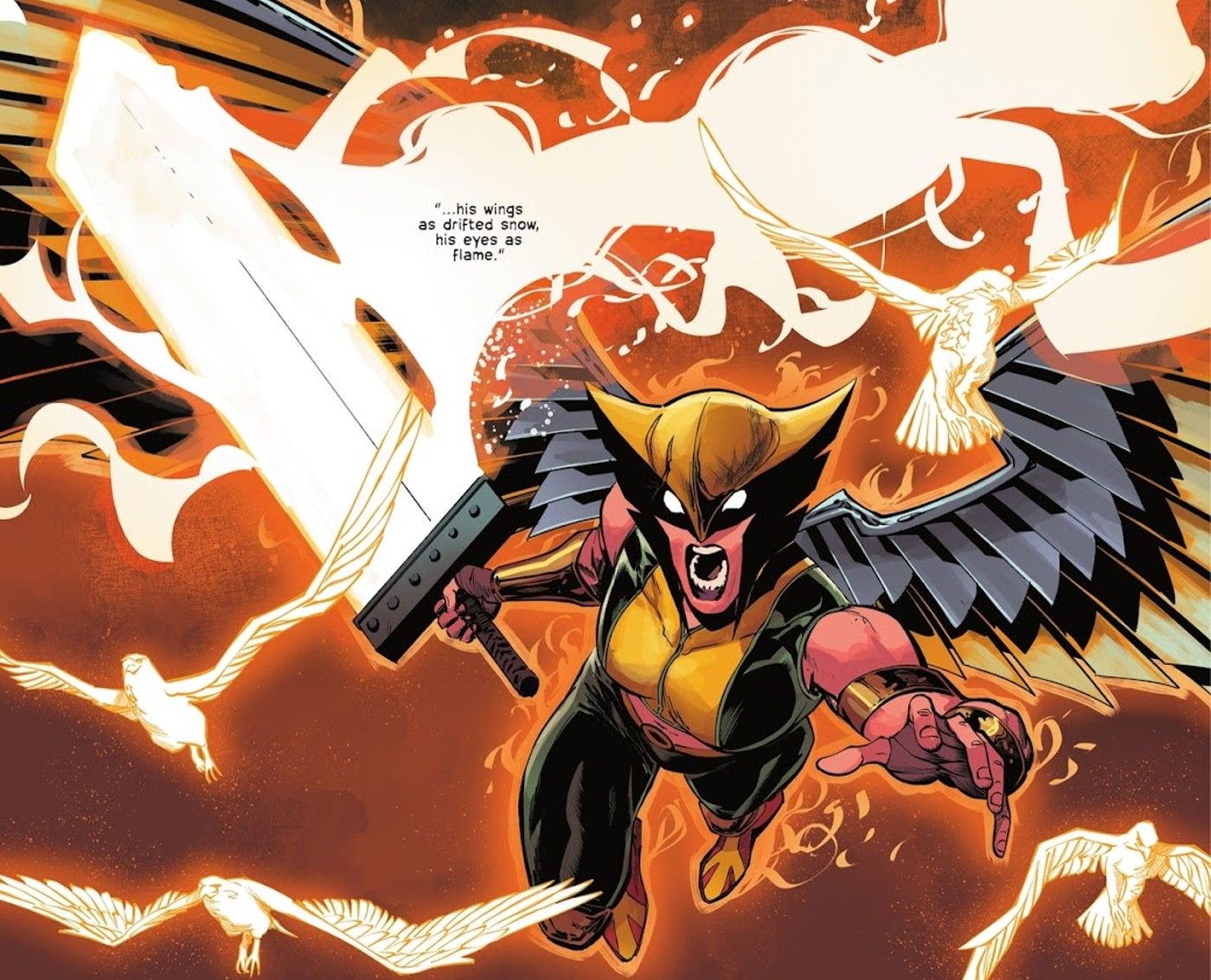 Hawkgirl Glowing with Birds and Sword