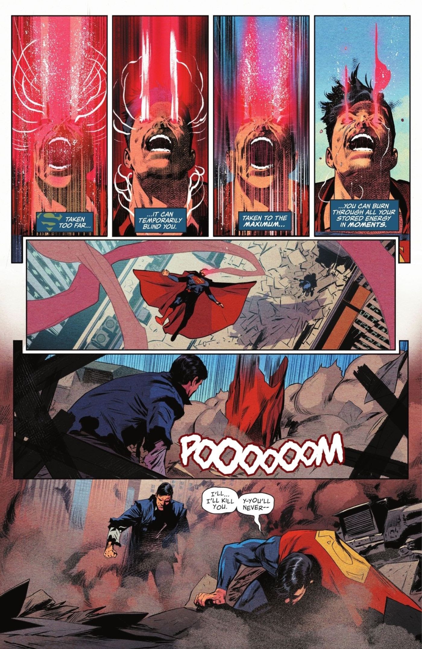 Action Comics #1058, Superman reveals overusing his heat vision depletes him