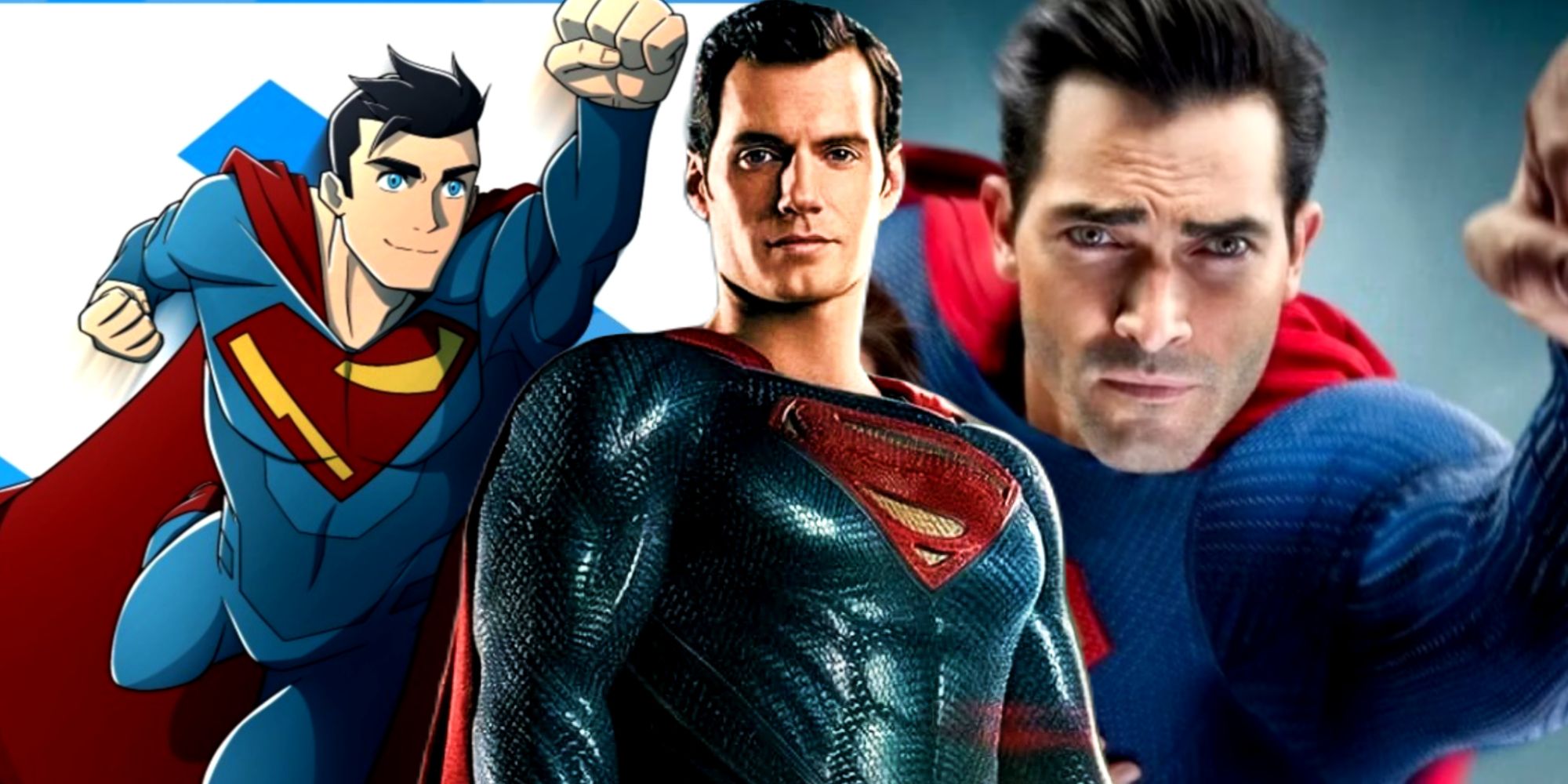Henry Cavill, Tyler Hoechlin, and Jack Quaid as Superman