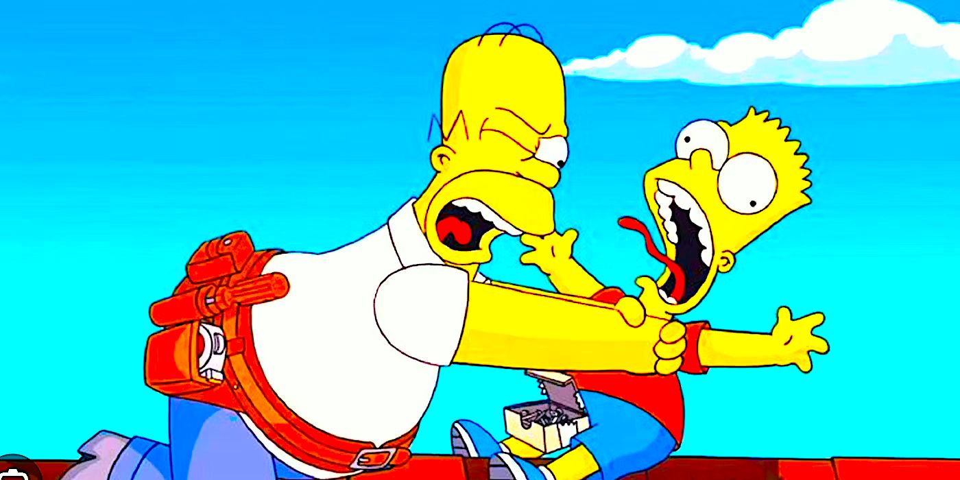 Homer strangles Bart on the roof in The Simpsons Movie