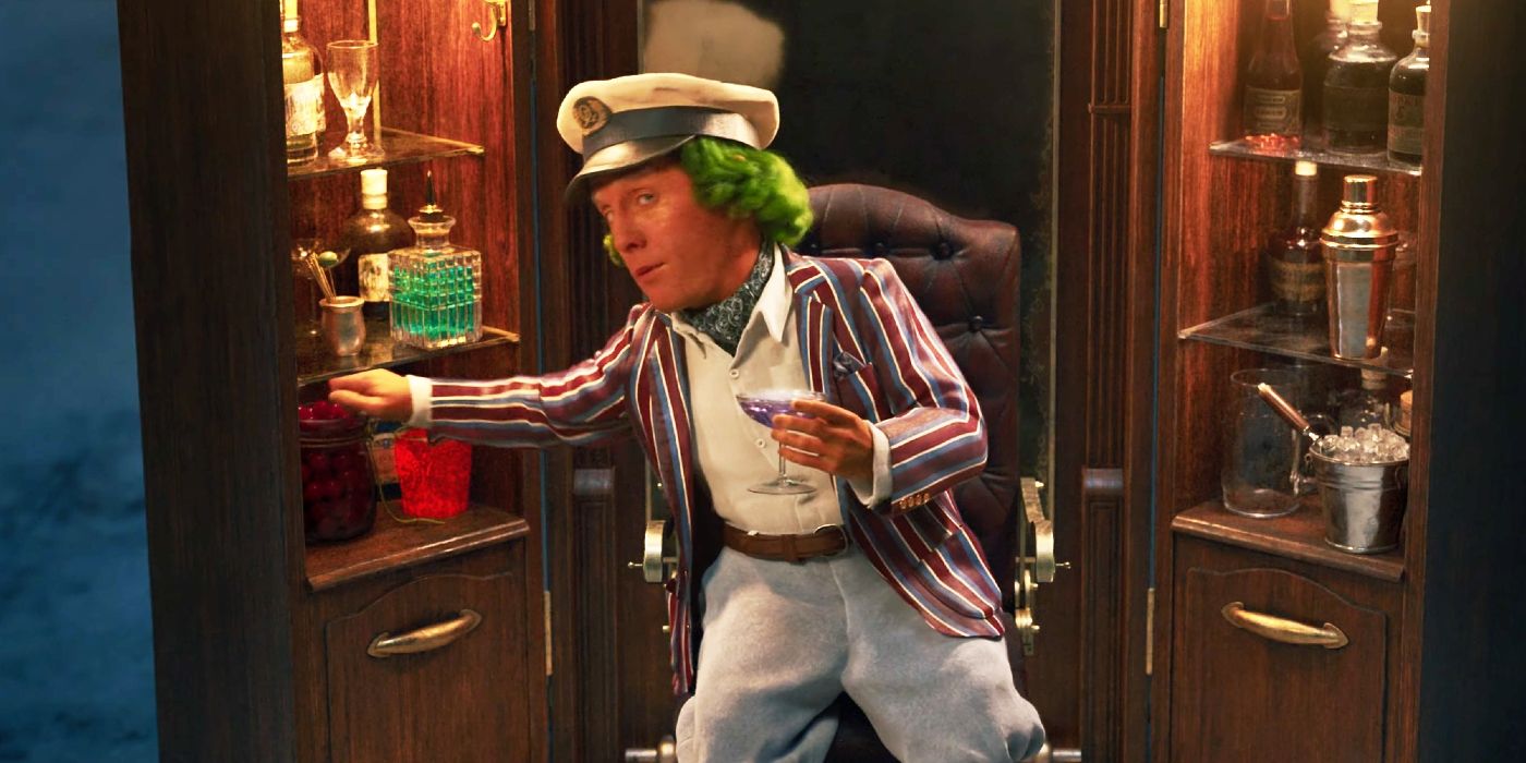 Hugh Grant as an Oompa Loompa in Wonka.