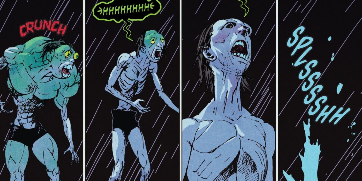 Hulk transforming into Banner in a disgusting way.