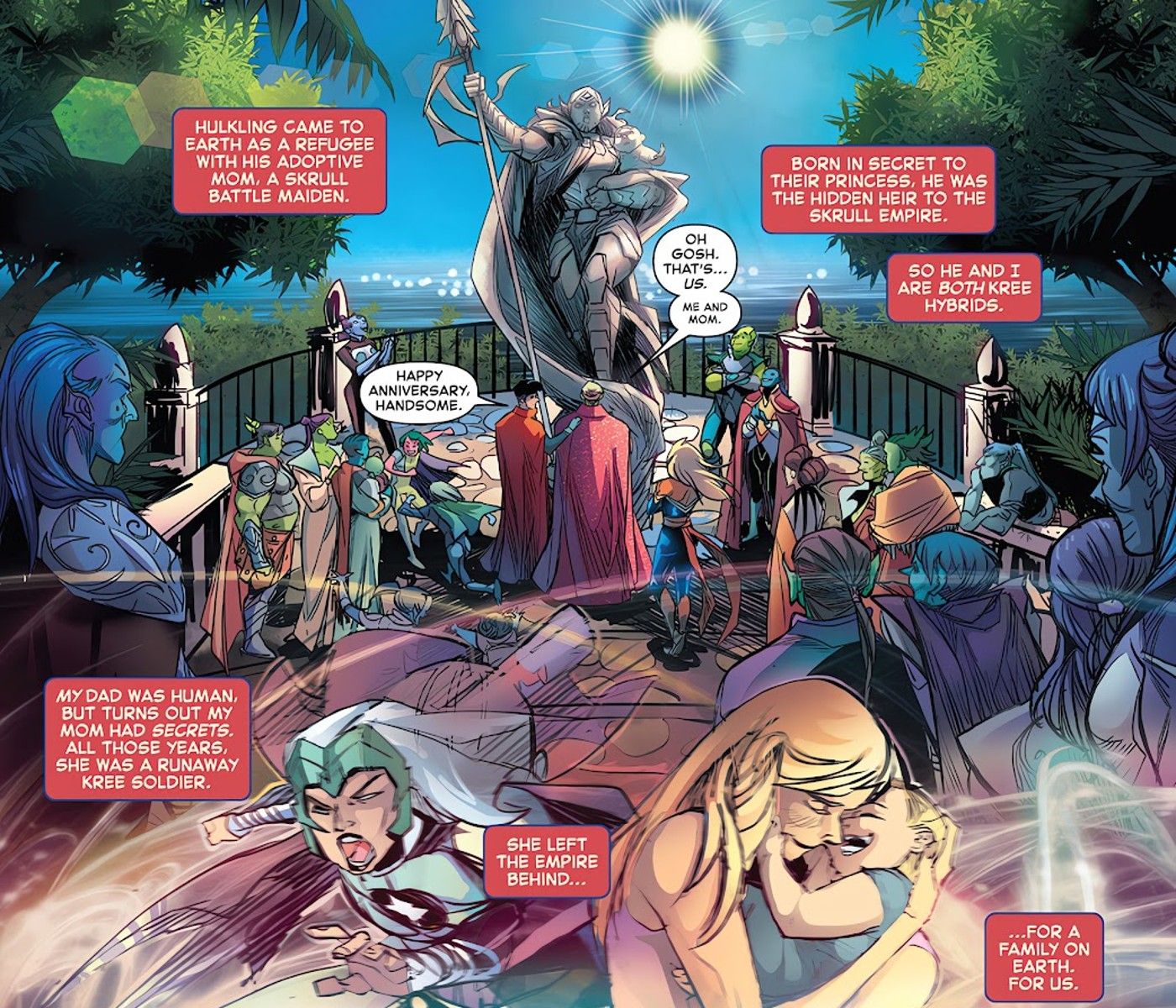 panels from Captain Marvel: Assault on Eden, Hulkling and Captain Marvel connection