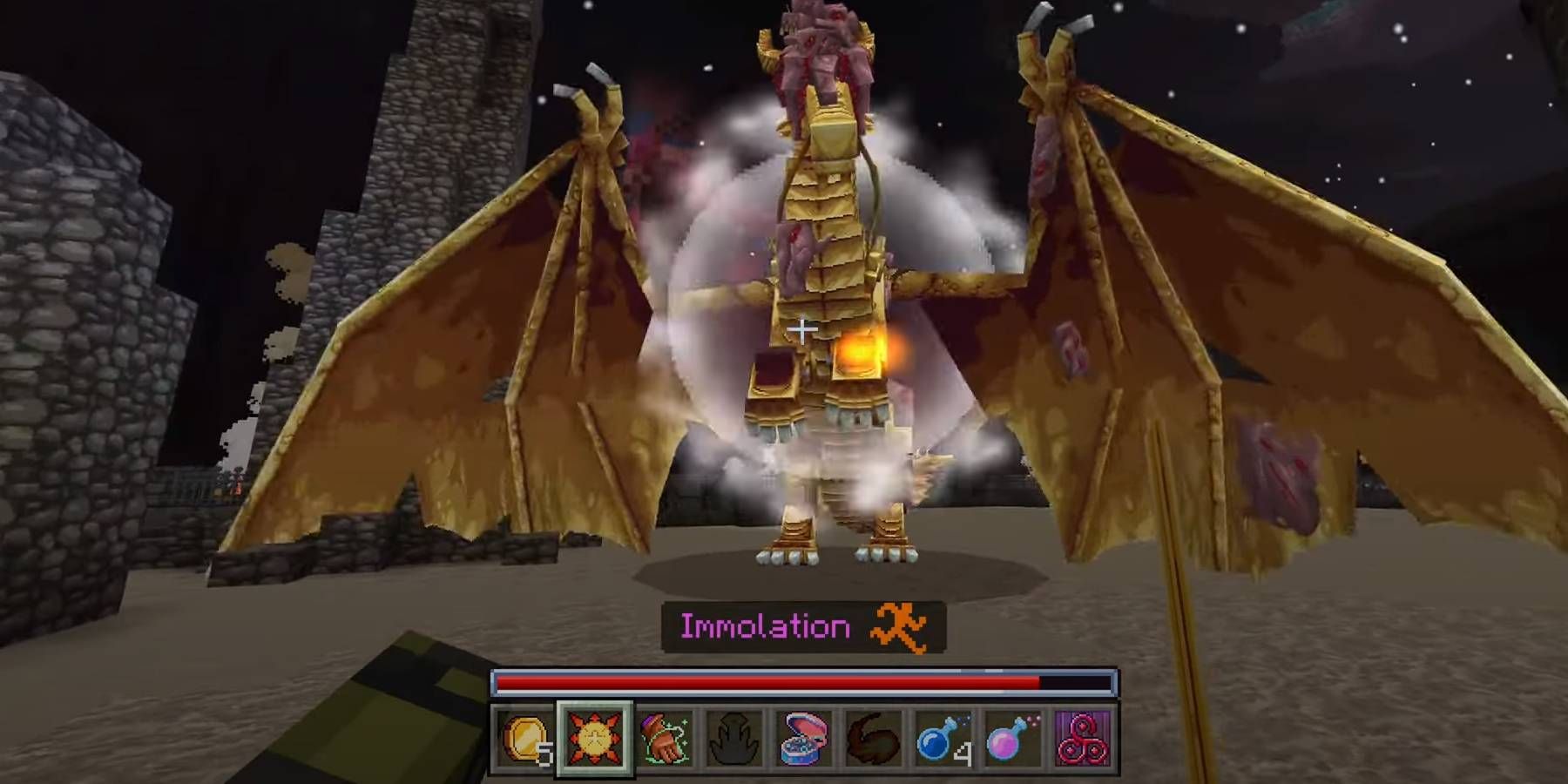 Minecraft D&D DLC The Corrupted Dragon Boss Fight Using a Spell to Attack Creature From Long-Range