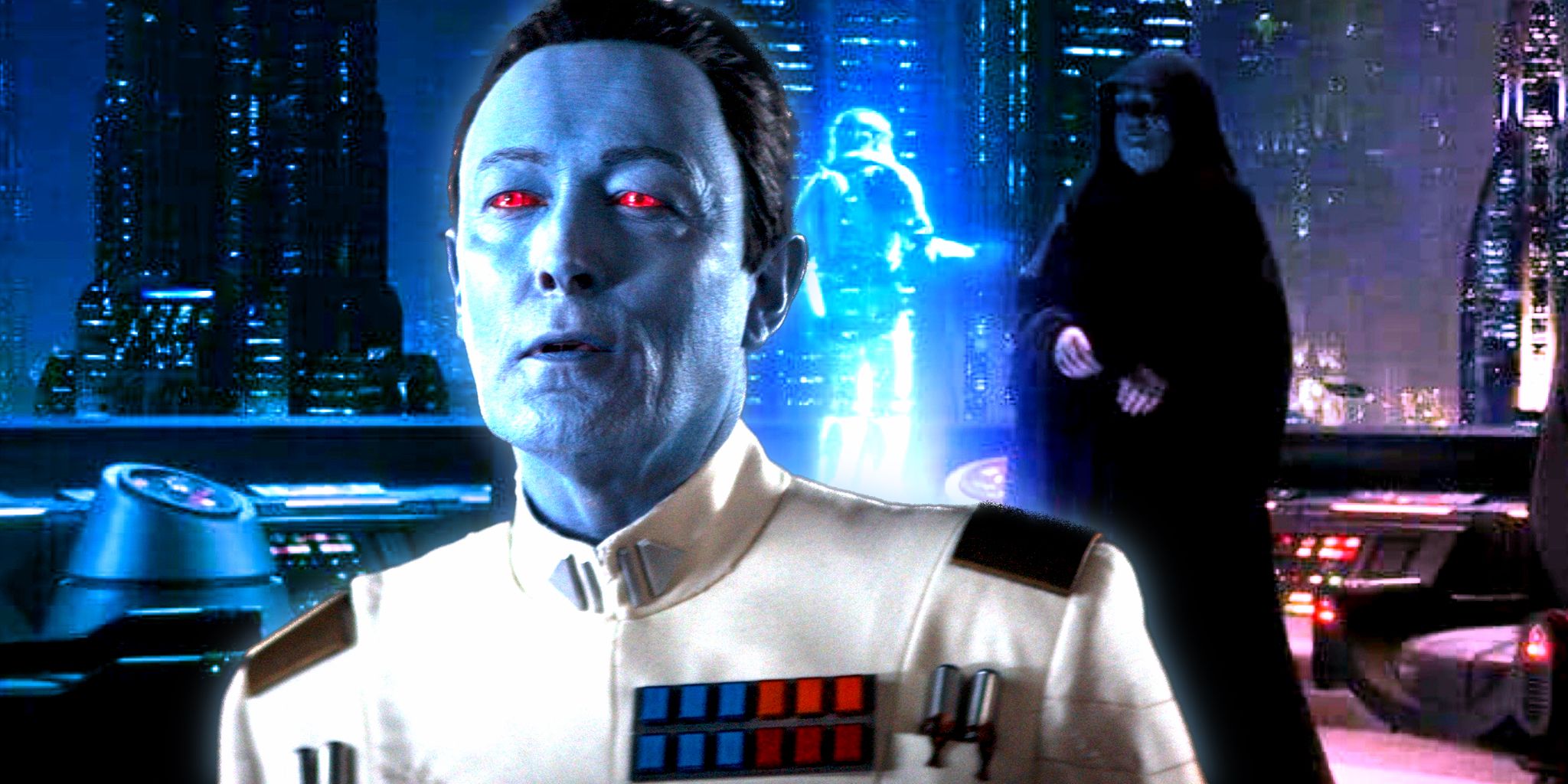 Grand Admiral Thrawn in the foreground, Palpatine telling Cody to execute Order 66 in the background