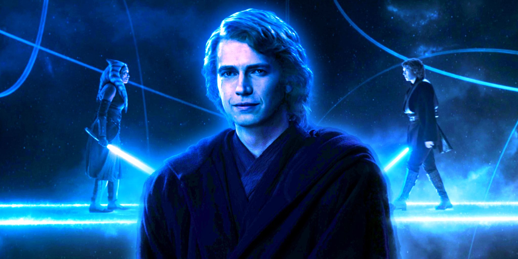 Anakin's Force ghost in the foreground, with the World Between Worlds in the background