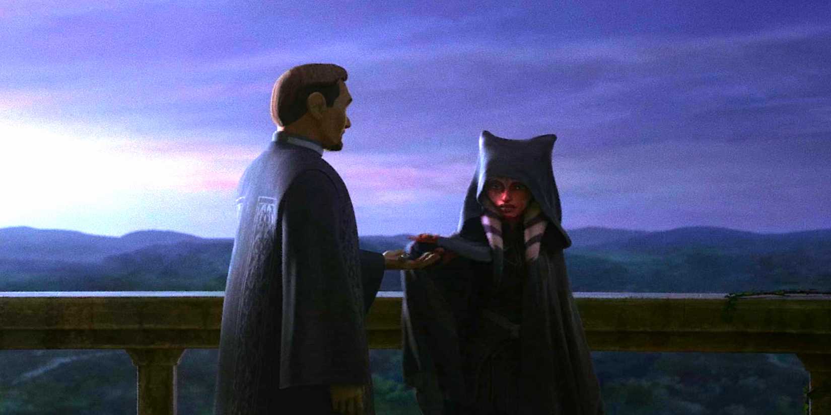 Bail Organa hands Ahsoka Tano a comm device in Tales of the Jedi.