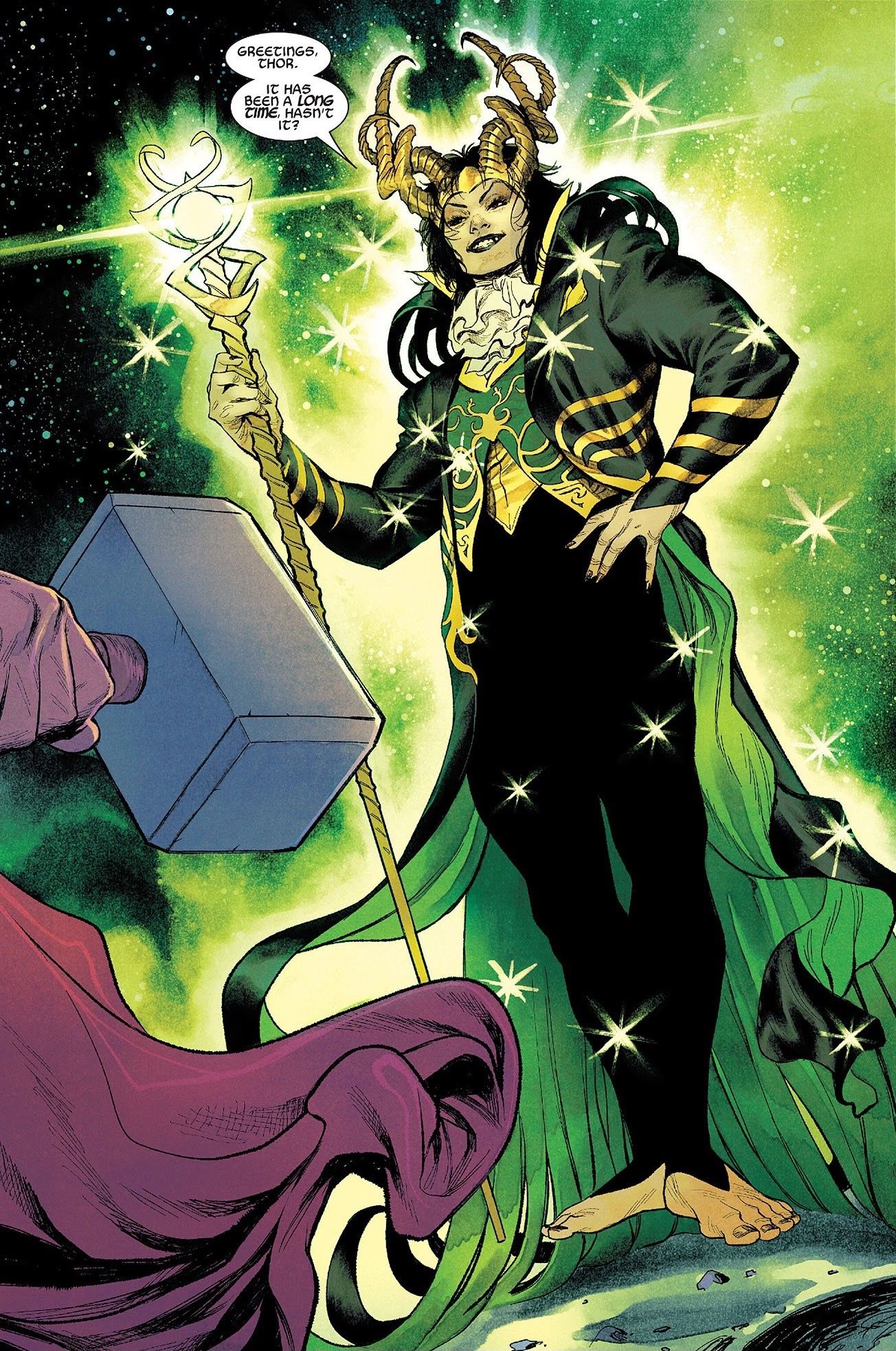 page from Immortal Thor #2, Loki returns as the Teller of Tales