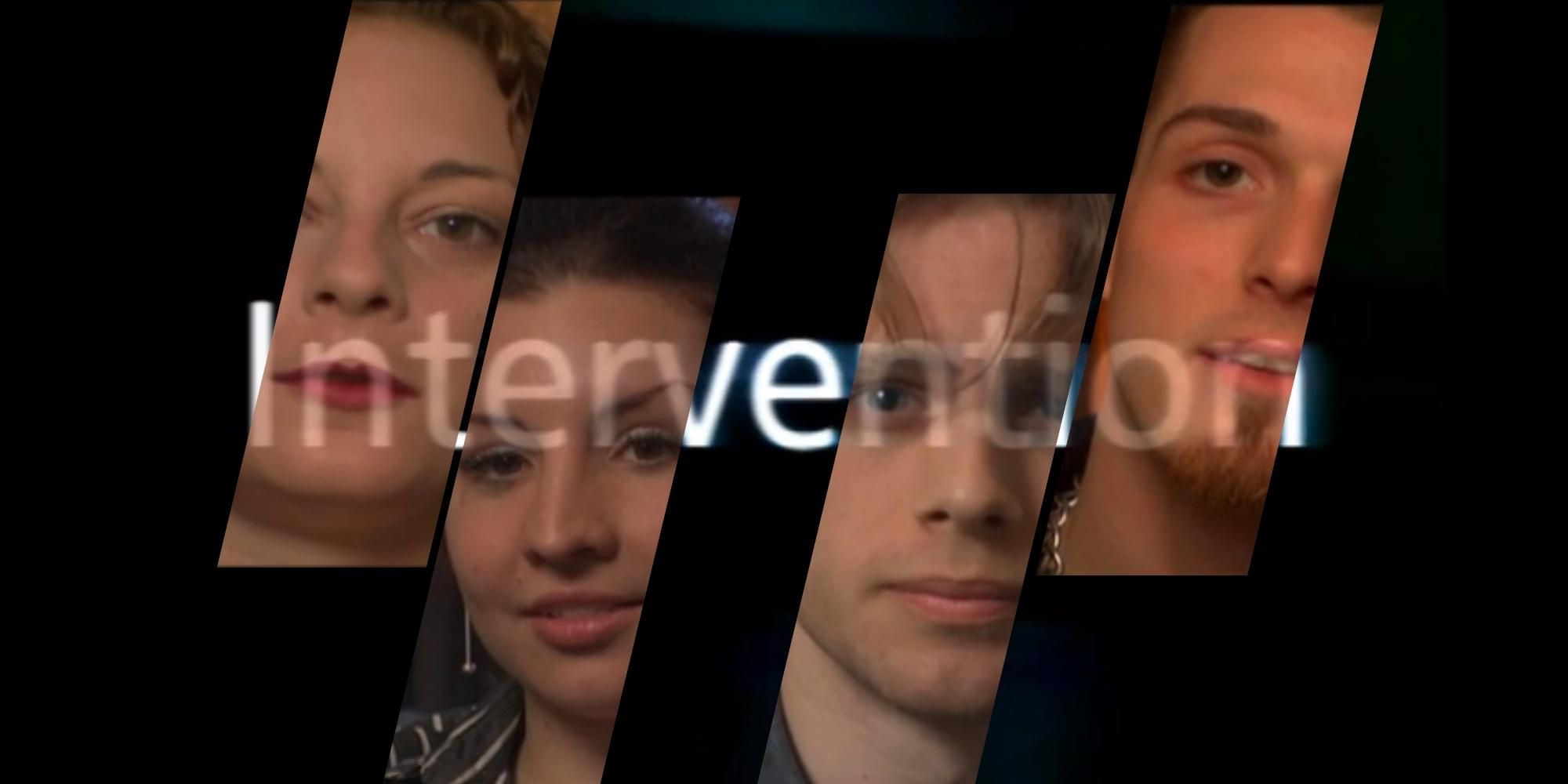 intervention montage with show title and black background