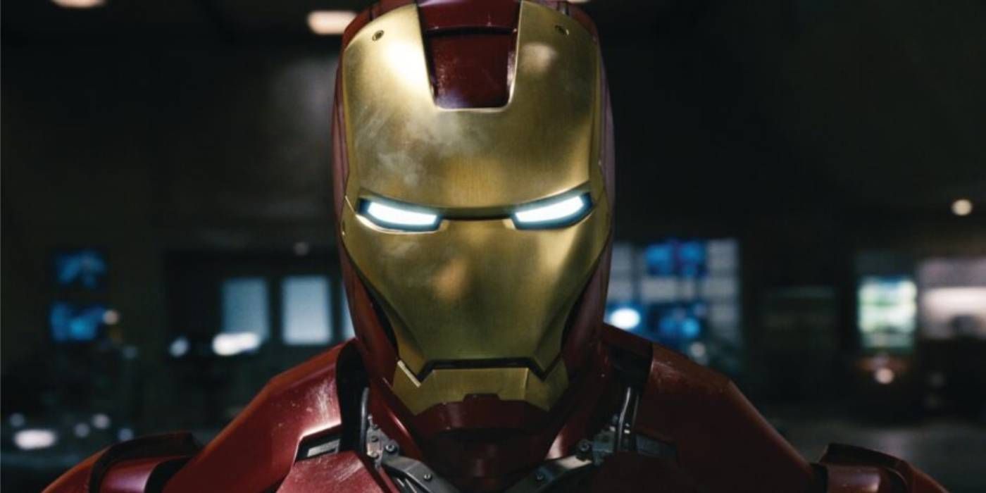 A close-up of Iron Man's helmet in Iron Man