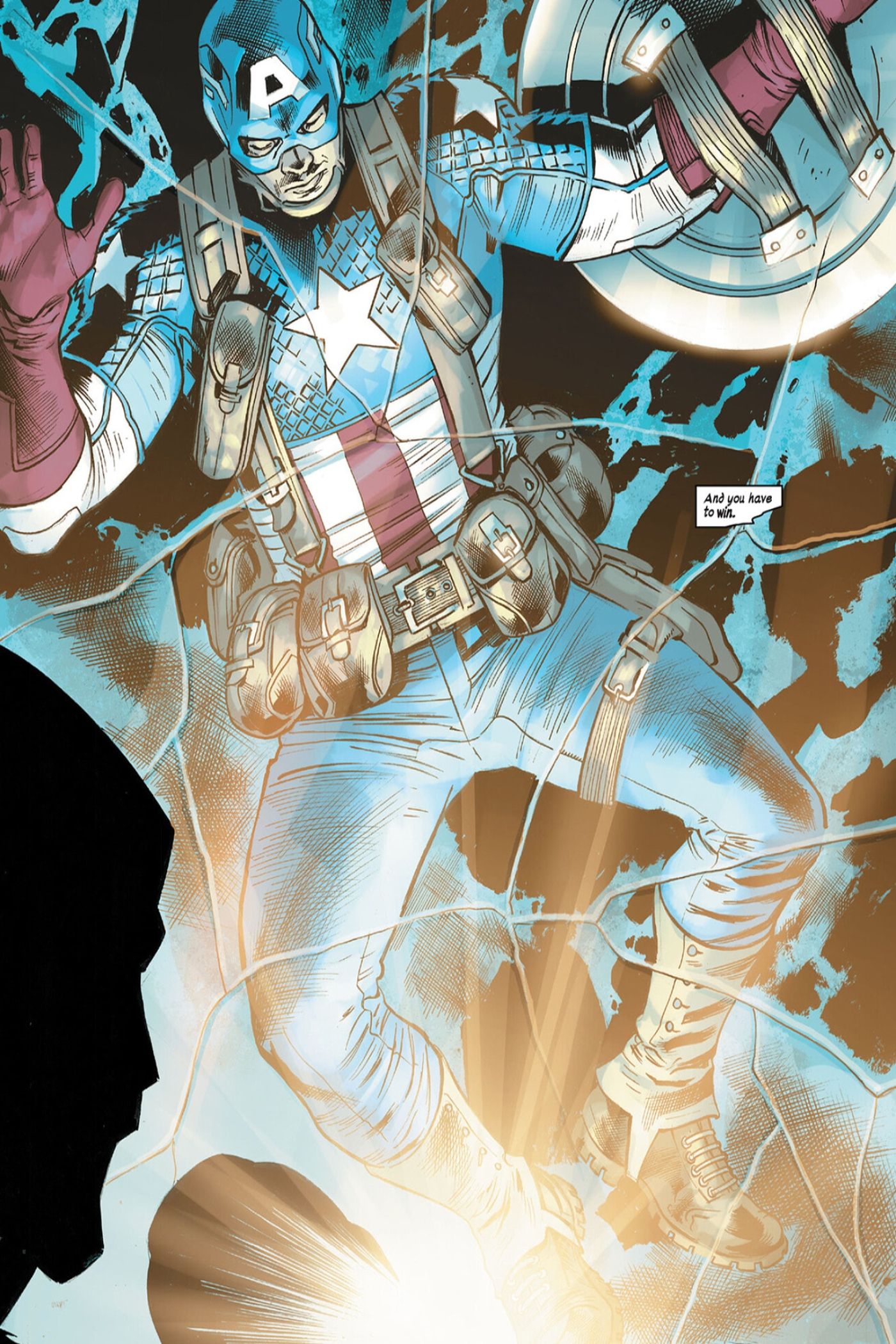 Captain America frozen in ice.
