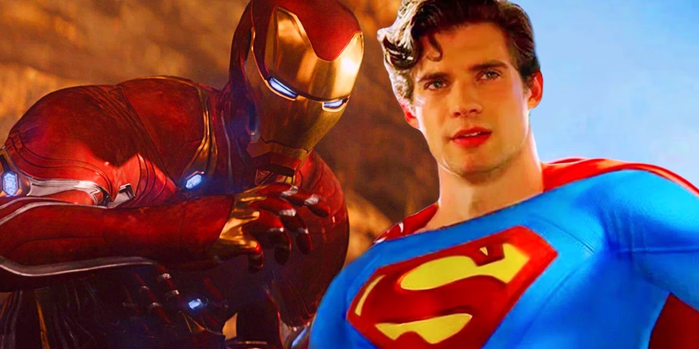 Custom image of Iron Man in Avengers: Infinity War and a montage of David Corenswet as Superman.