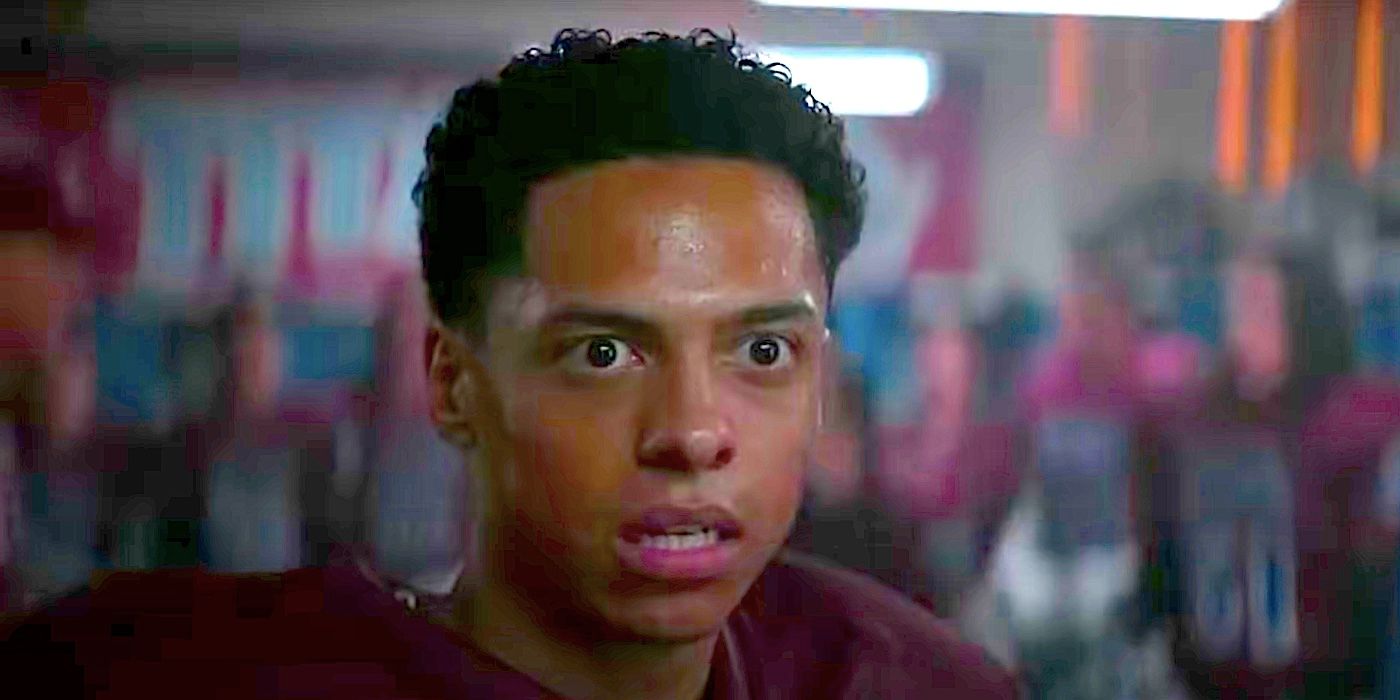 Isaiah stares in shock in the locker room in Goosebumps 2023 episode 1