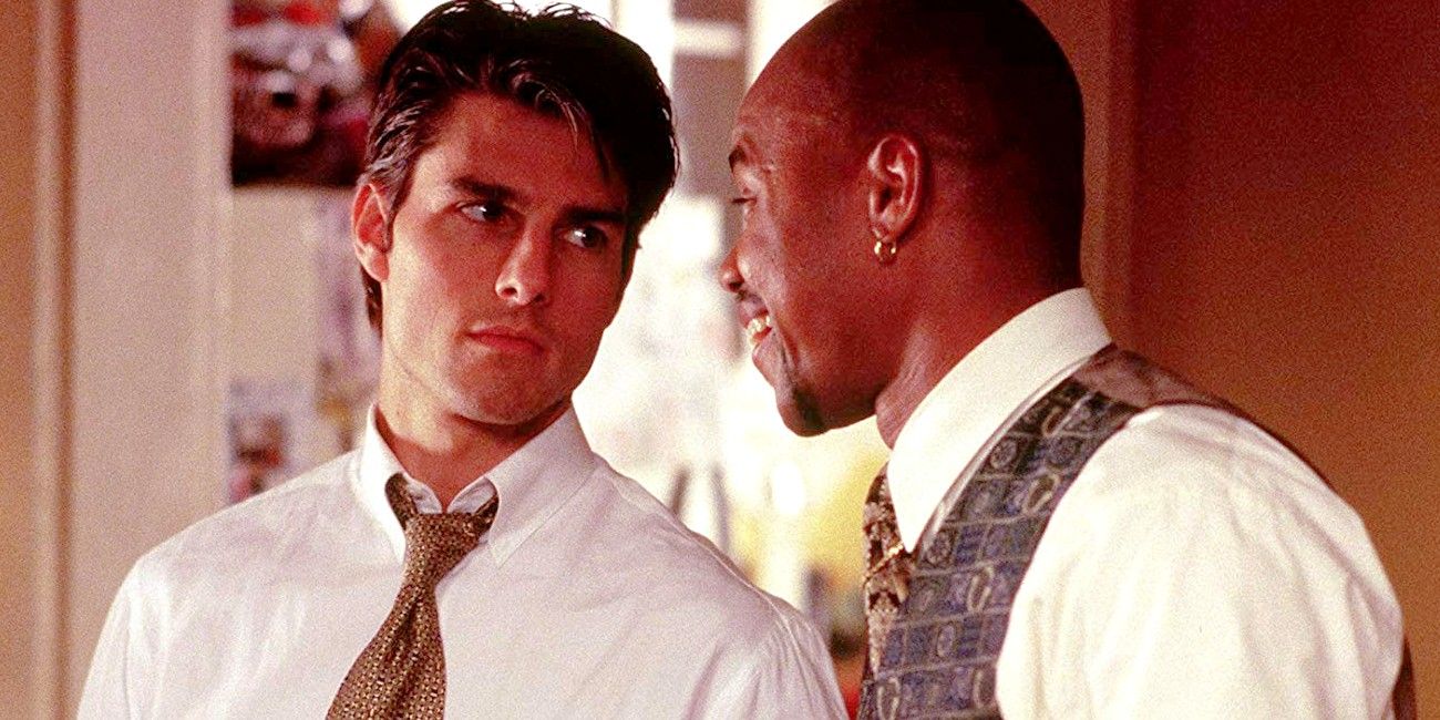 Jerry and Rod looking at each other in Jerry Maguire