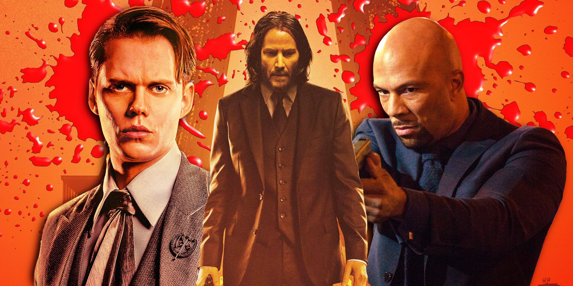 Collage of Bill Skarsgard, Keanu Reeves and Common in John Wick