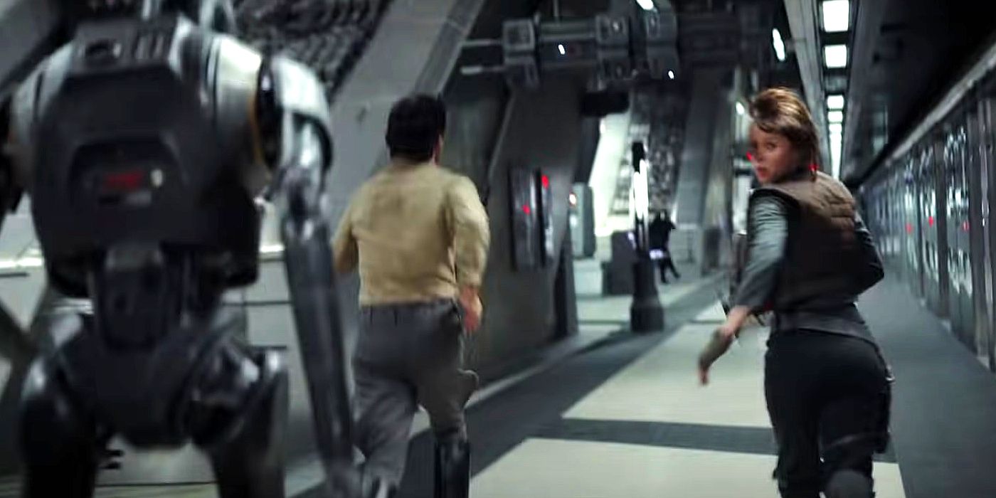 Jyn, Cassian, and K2 in a chase from Rogue One's teaser