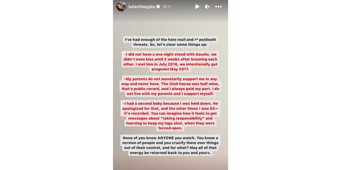 90 Day Fiance star Kalani Faagata's Instagram Story about alleged abuse