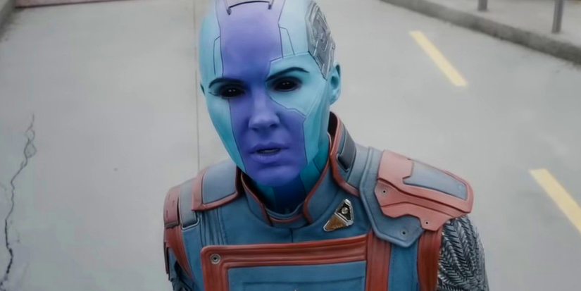 Karen Gillan looking confused as Nebula in the Guardians of the Galaxy Vol 3