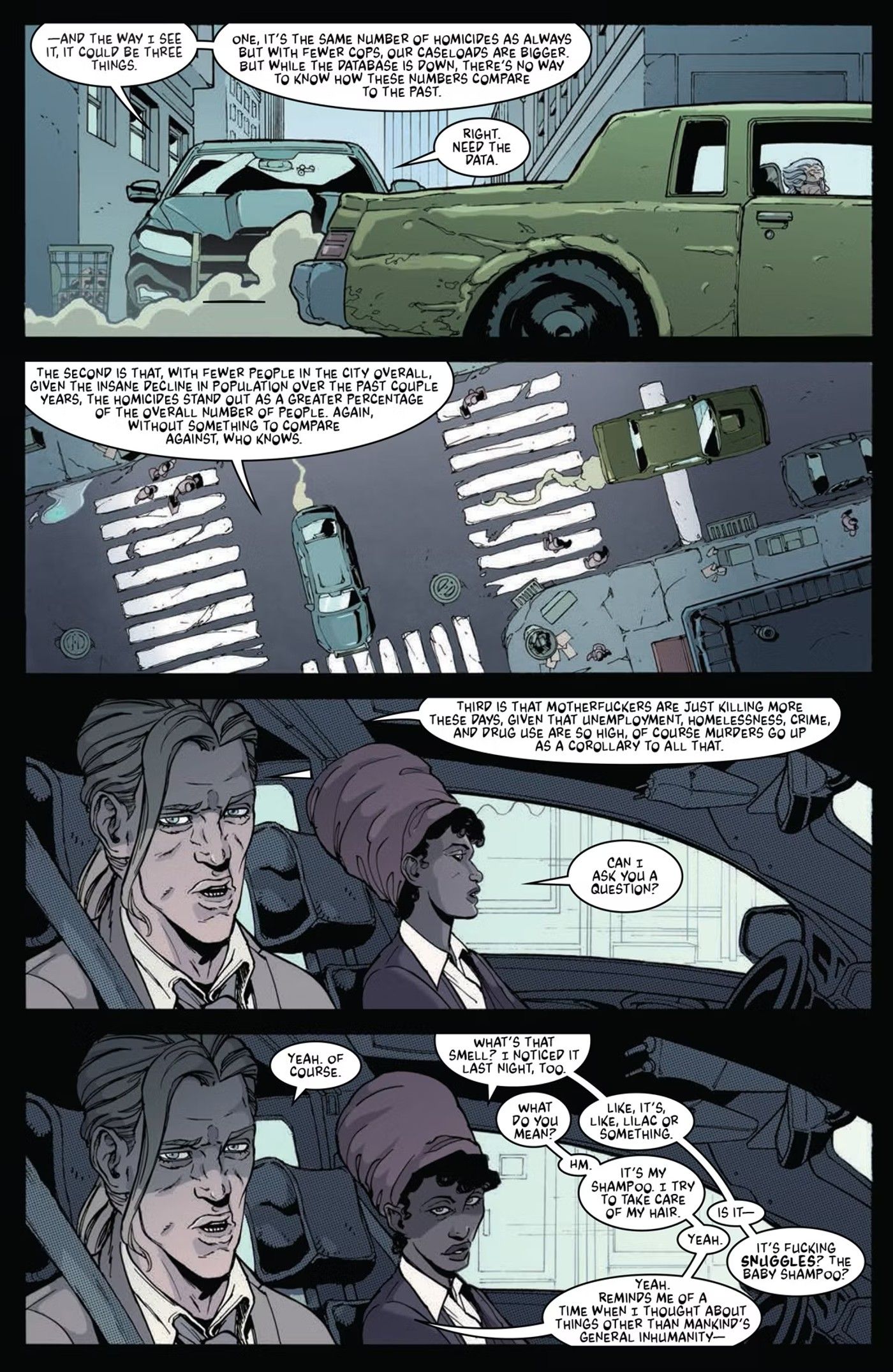 Preview page for IDW&rsquo;s Kill More #2, detectives discuss the homicide rate