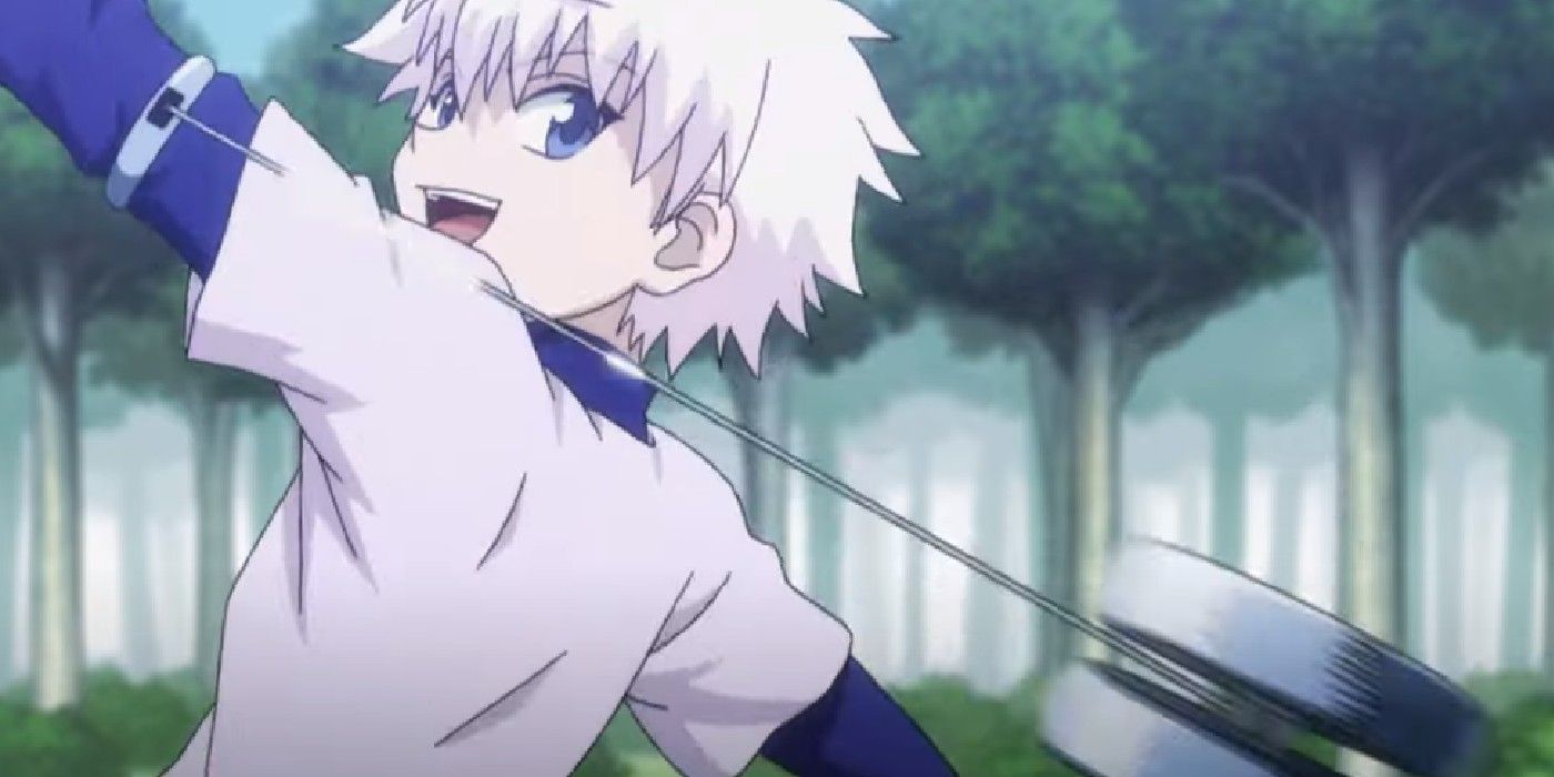 Killua playing with his yoyo in Hunter X Hunter.